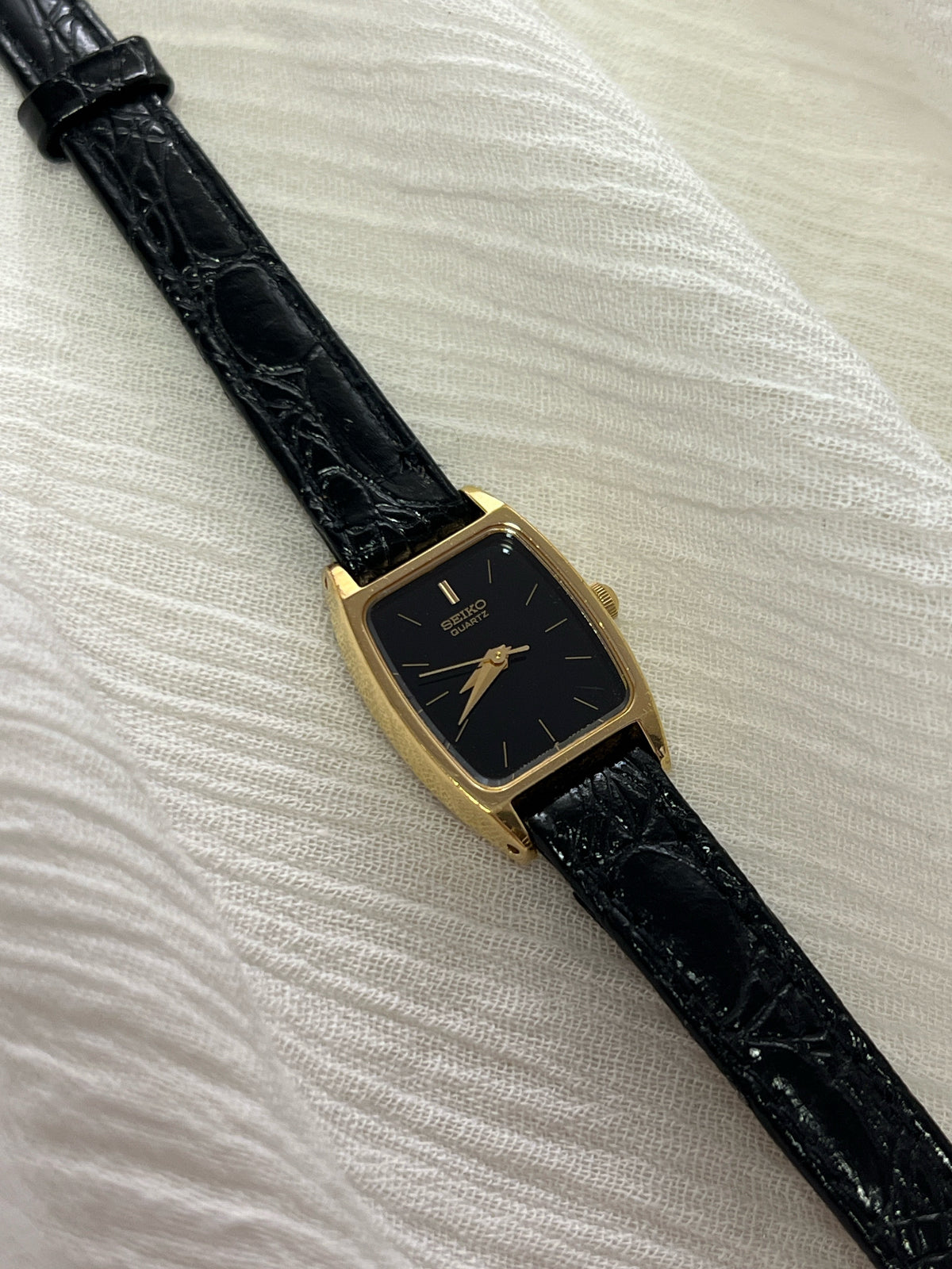 Seiko Black Dial Gold Tone Tonneau Women's Watch — product photograph 3