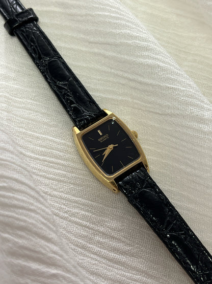 Seiko Black Dial Gold Tone Tonneau Women's Watch — product photograph 3