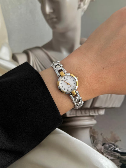 Seiko Tissé Roman Dial Sculpted Two Tone Women’s Watch featuring white dial; vintage watch product image 3.