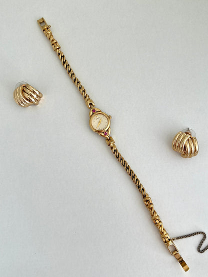 Seiko Tissé Ruby Accent Rope Bracelet Women’s Watch, case profile of a vintage women's watch at Gilded Hour.
