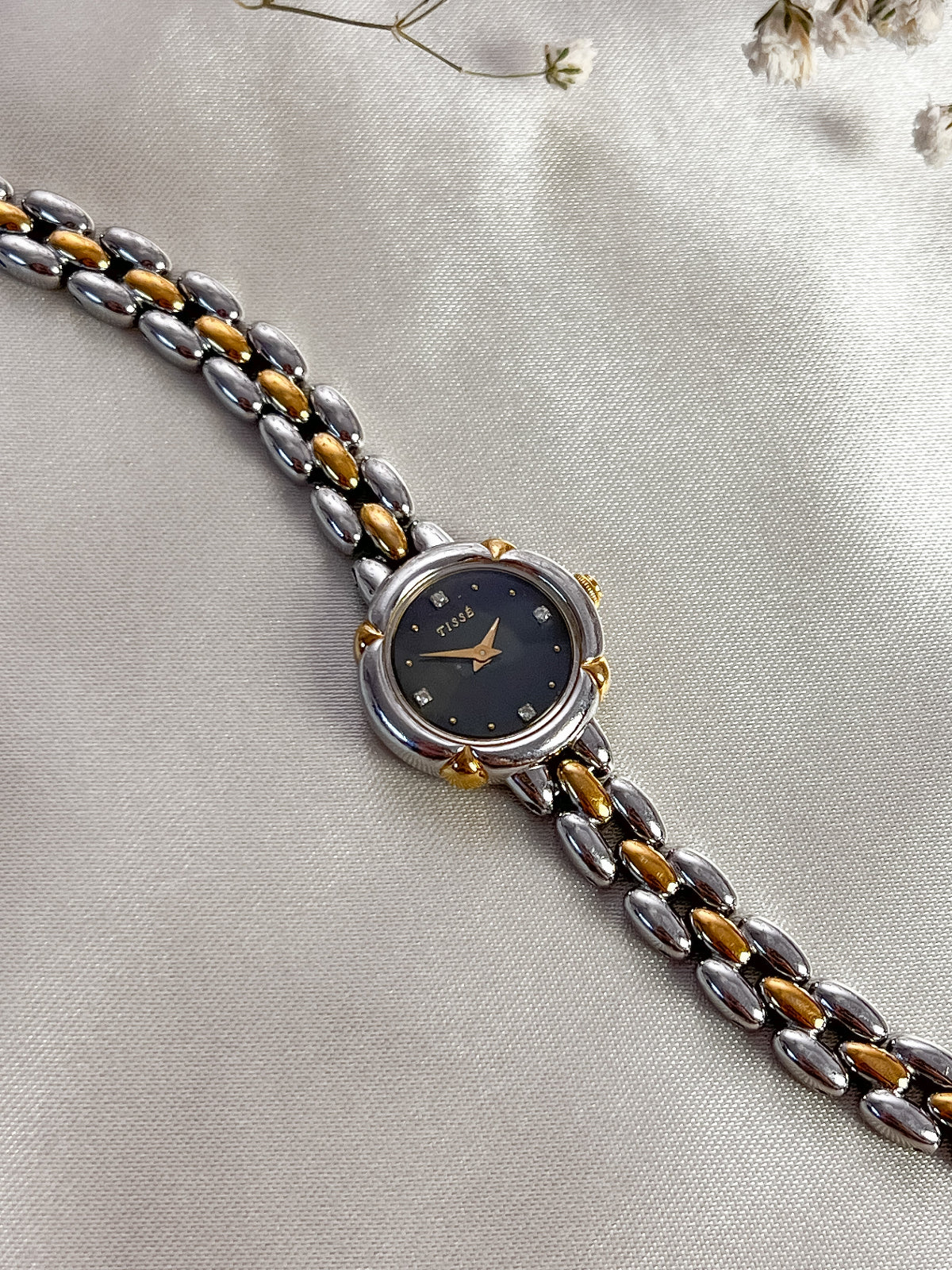 Additional product image: Seiko Tisse two-tone women's watch with black dial and diamond hour markers.