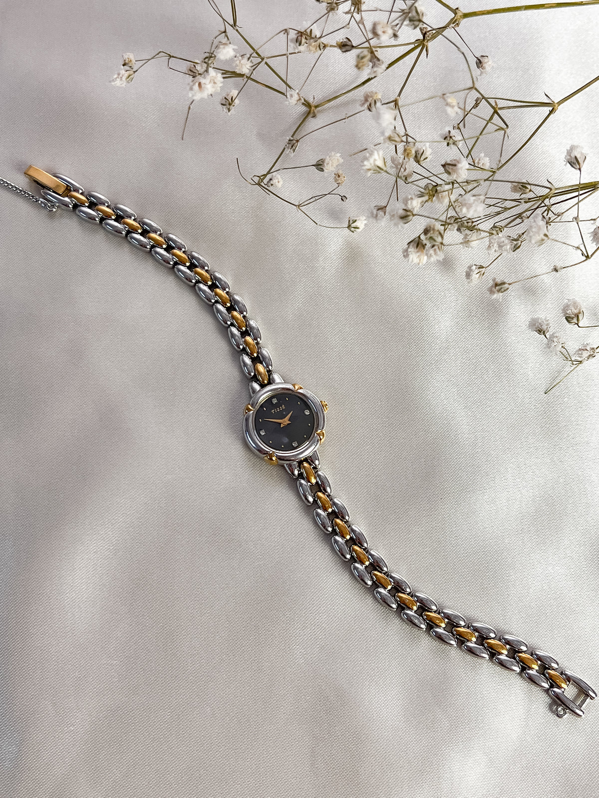 Additional product image: Seiko Tisse two-tone women's watch with black dial and diamond hour markers.