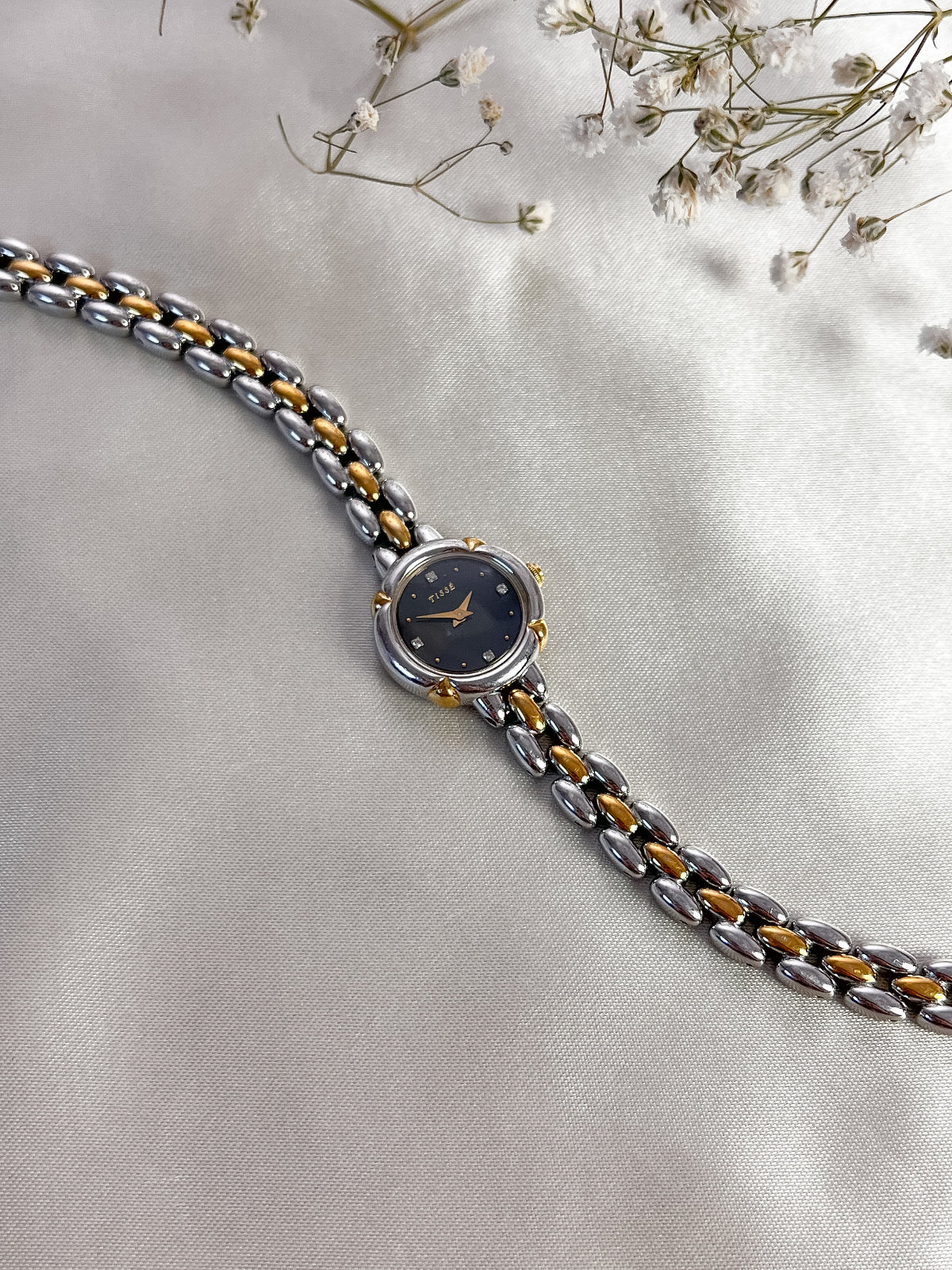 Additional product image: Seiko Tisse two-tone women's watch with black dial and diamond hour markers.