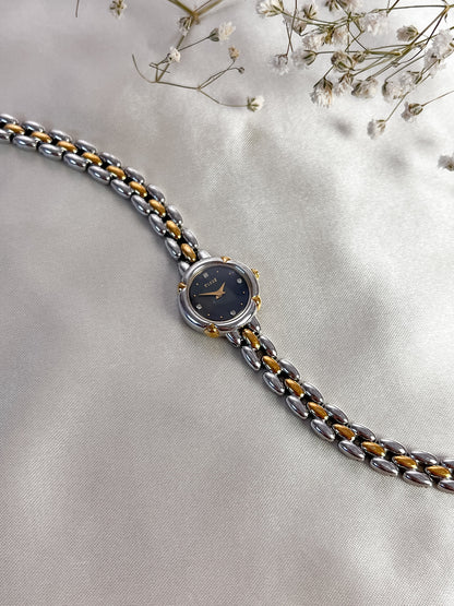 Additional product image: Seiko Tisse two-tone women's watch with black dial and diamond hour markers.