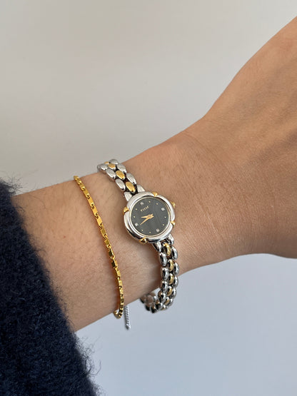 Additional product image: Seiko Tisse two-tone women's watch with black dial and diamond hour markers.