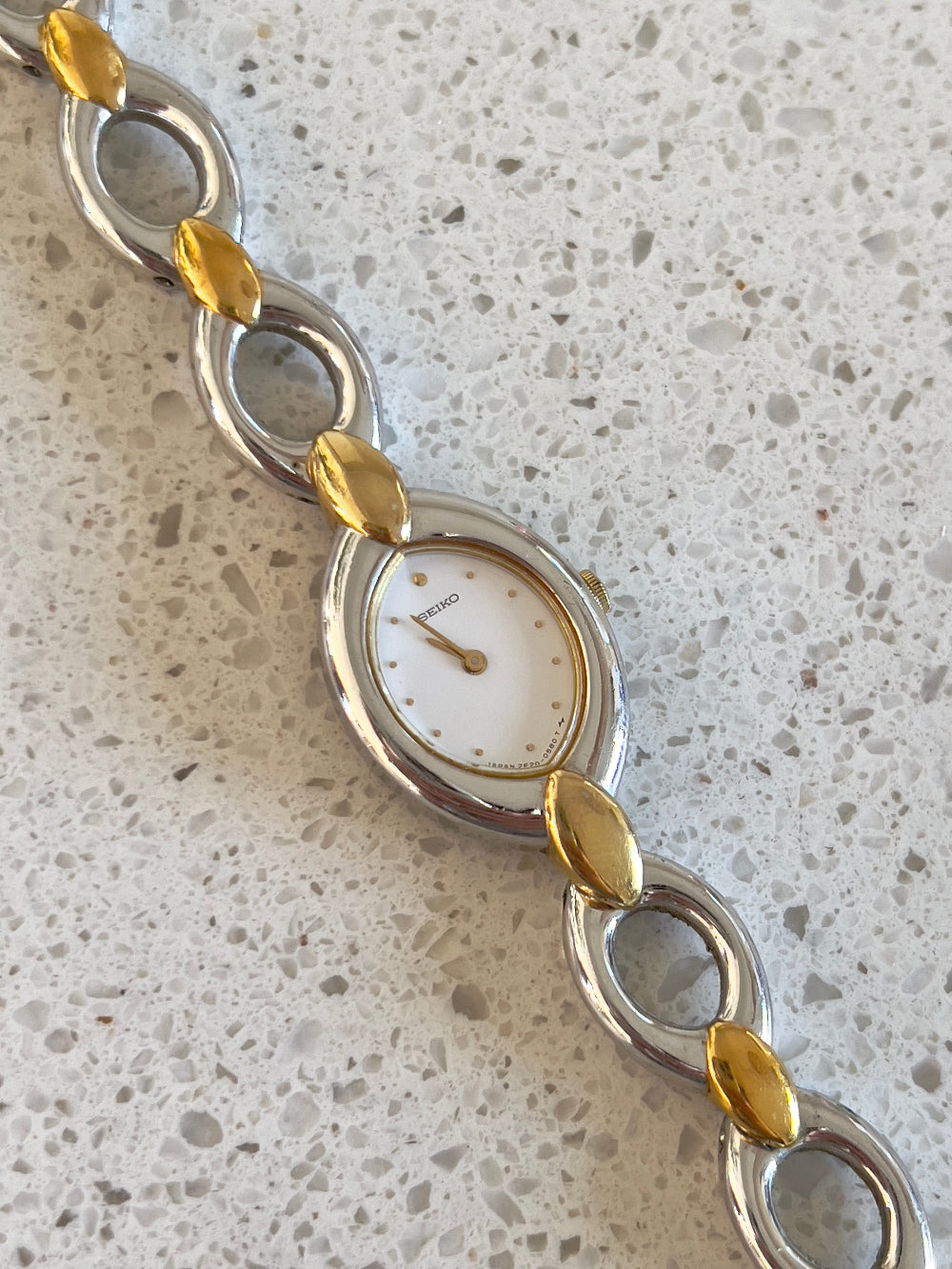 Seiko Oval Link Two Tone Women's Watch — product photograph 3, Gilded Hour NZ.