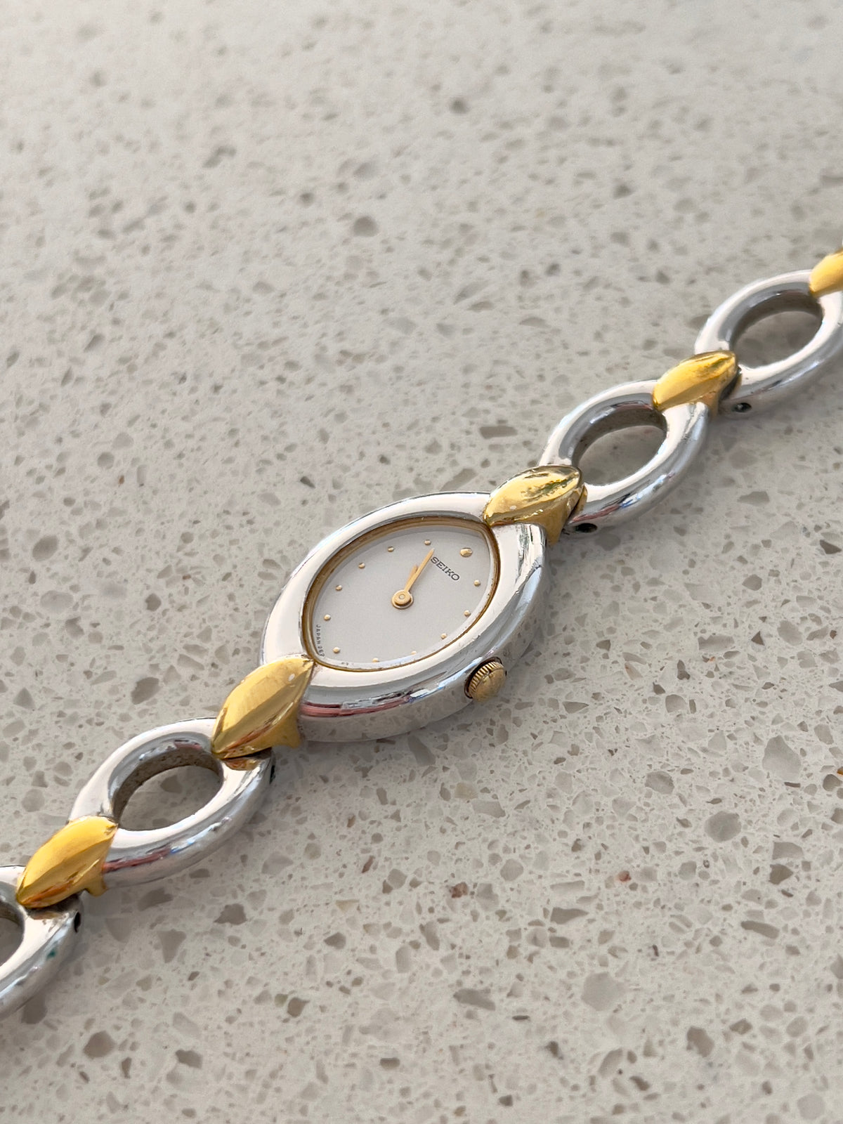 Seiko Oval Link Two Tone Women's Watch — product photograph 5, Gilded Hour NZ.