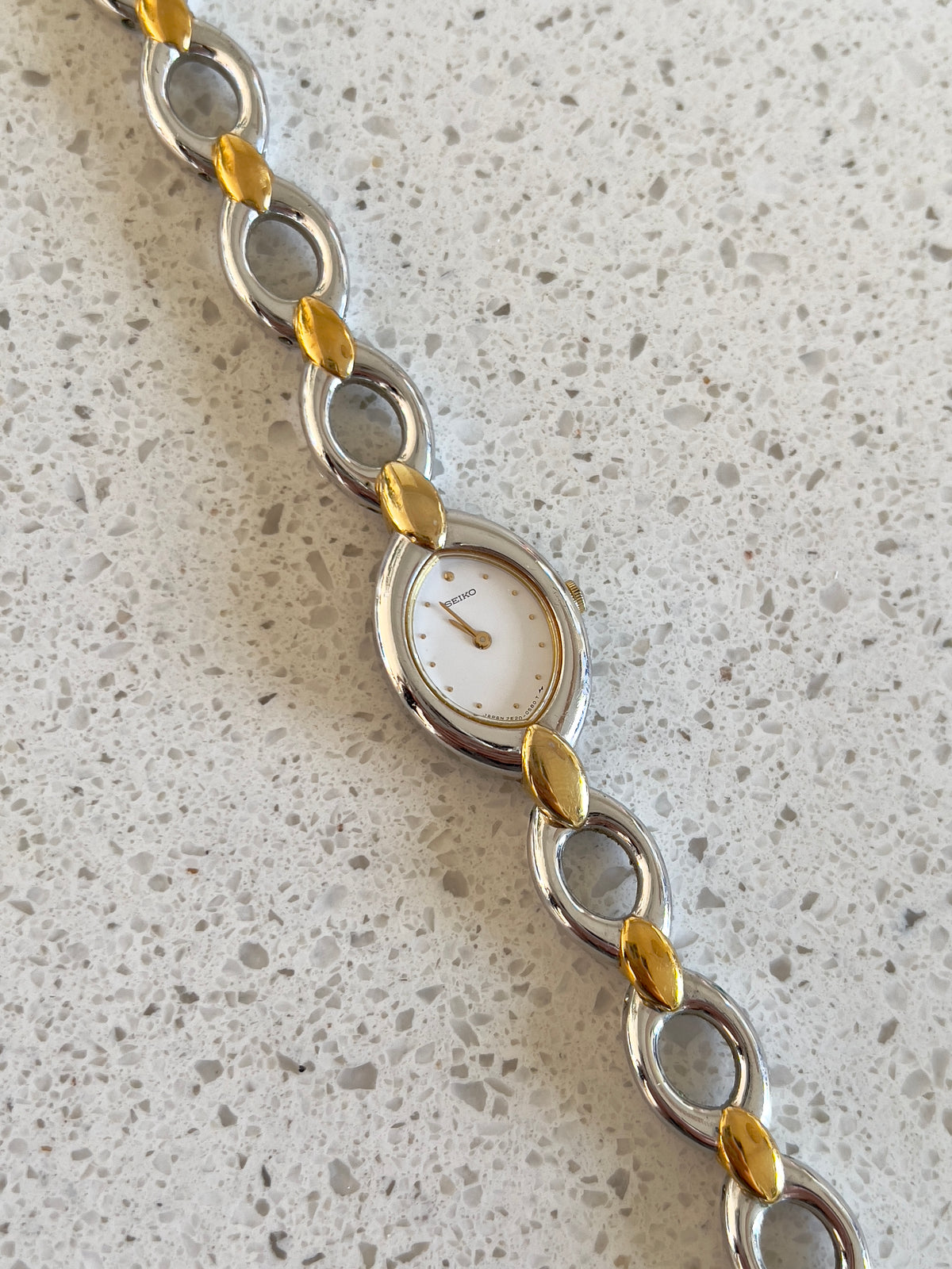 Seiko Oval Link Two Tone Women's Watch — product photograph 6, Gilded Hour NZ.