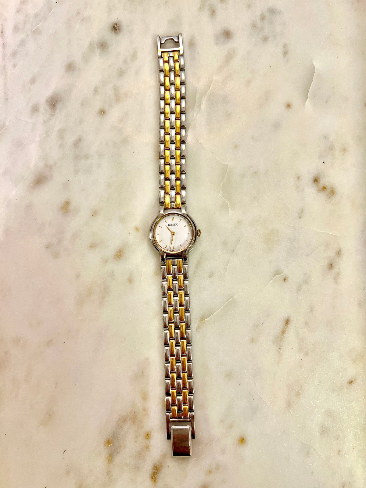 seiko two tone white dial bracelet watch watch, view 2.