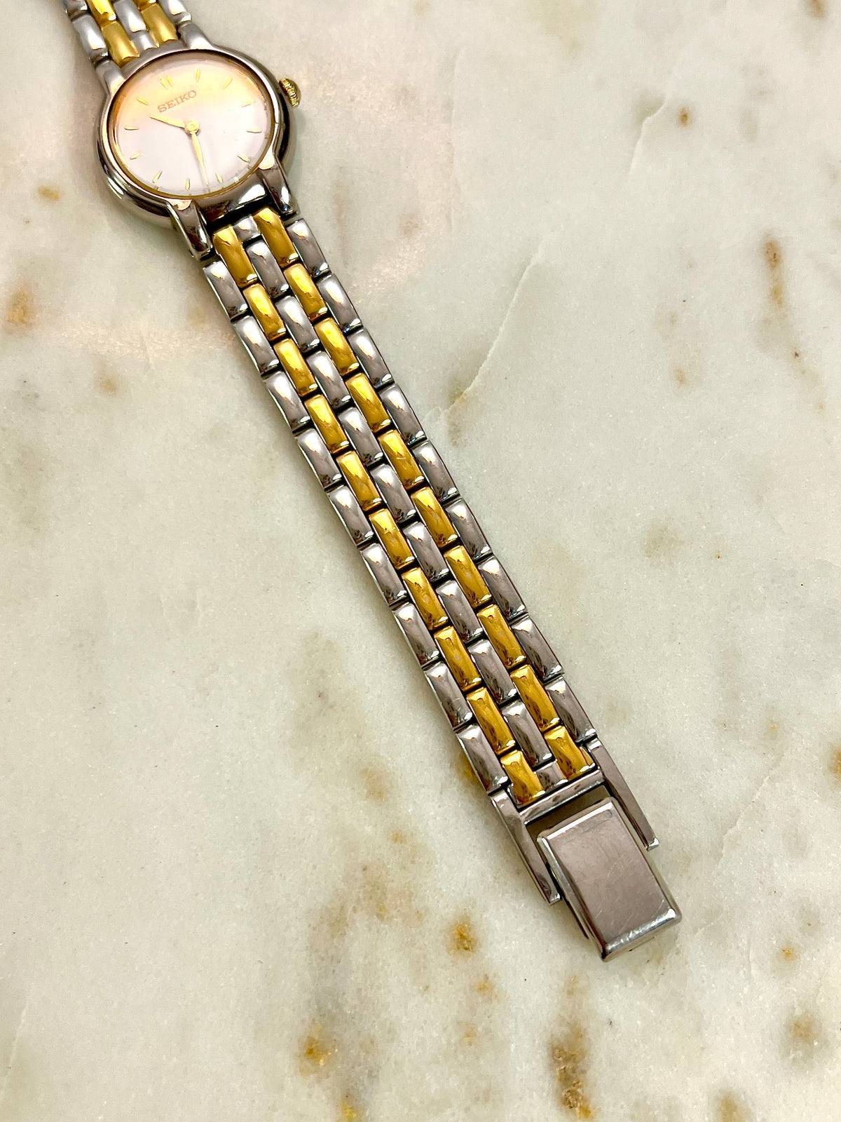seiko two tone white dial bracelet watch watch, view 3.