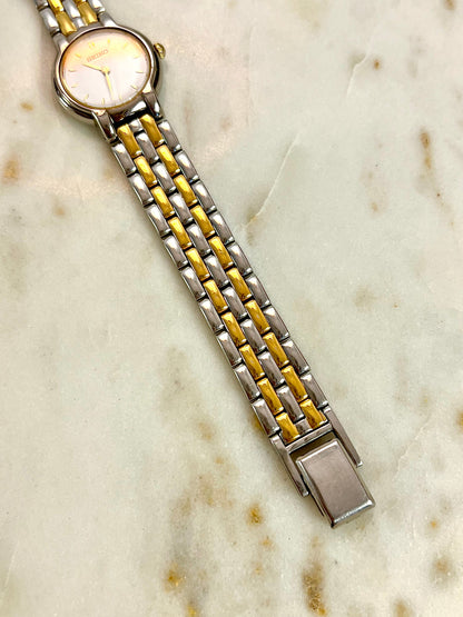 seiko two tone white dial bracelet watch watch, view 3.