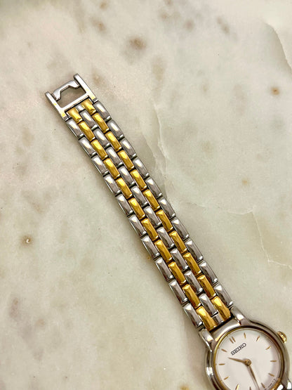 seiko two tone white dial bracelet watch watch, view 4.