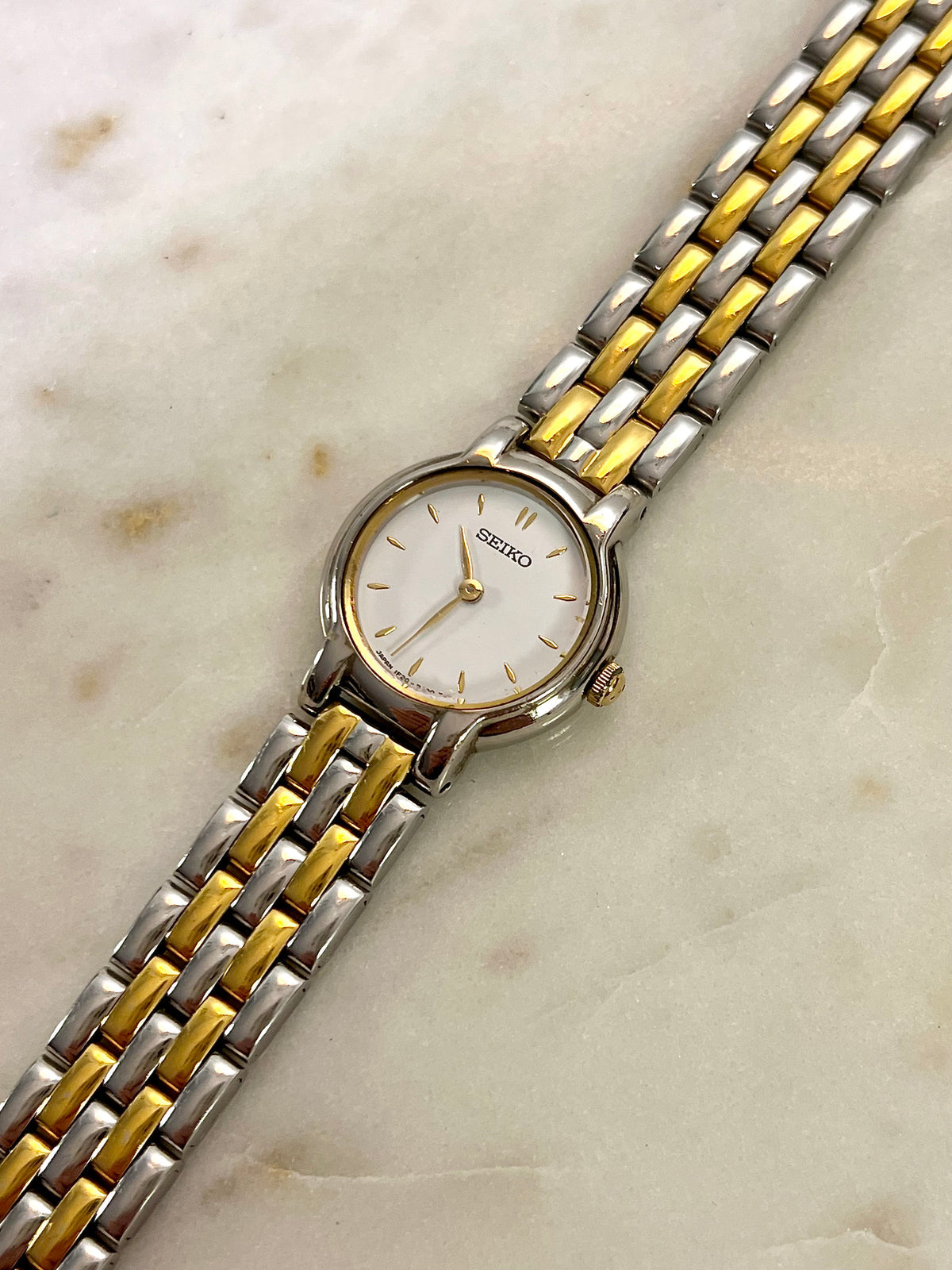 seiko two tone white dial bracelet watch watch, view 5.