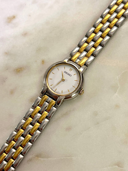 seiko two tone white dial bracelet watch watch, view 5.