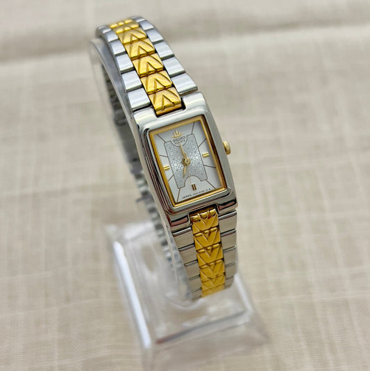 Seiko Two Toned Woman's Tank Watch, case profile of a vintage women's watch at Gilded Hour.