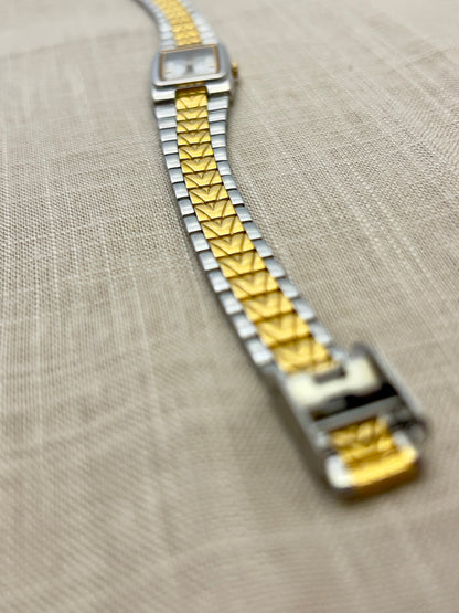Seiko Two Toned Woman's Tank Watch — detail of the case and band.