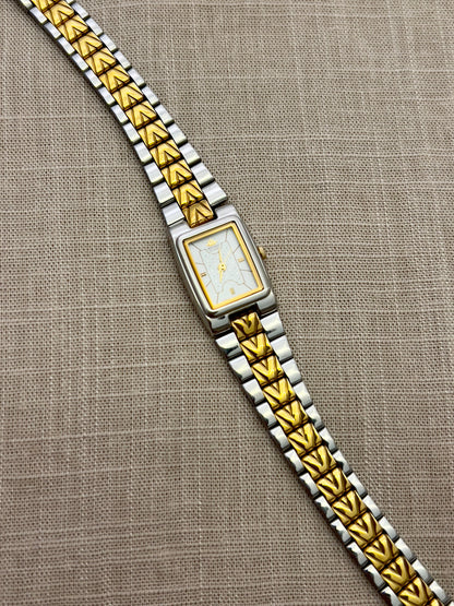 Seiko Two Toned Woman's Tank Watch, dial close up of a vintage women's watch at Gilded Hour.