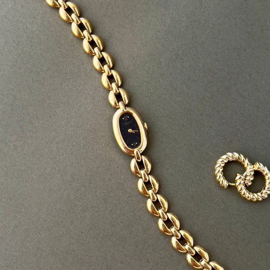 Seiko Gold Toned Capsule Woman's Watch, angled view of a vintage women's watch at Gilded Hour.