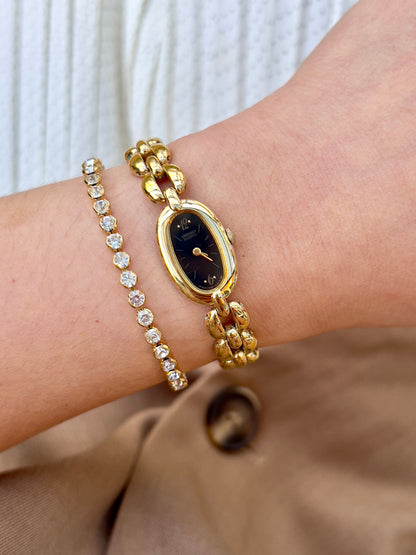 Seiko Black Dial Gold Tone Capsule Women's Watch — product photograph 2, Gilded Hour NZ.