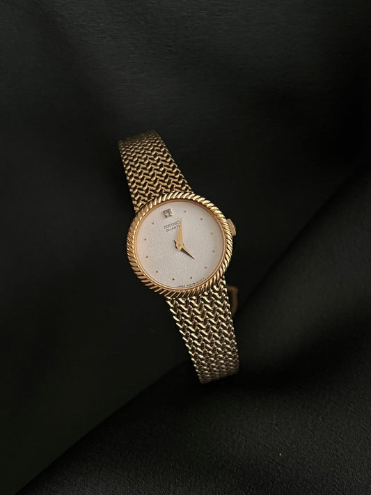Seiko Womens Watch with Rope Bezel and Gold Woven Bracelet White Stone, product view 1.