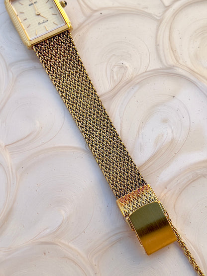 Seiko Exceline Champagne Dial Gold Tone Tank Women's Watch — product photograph 3