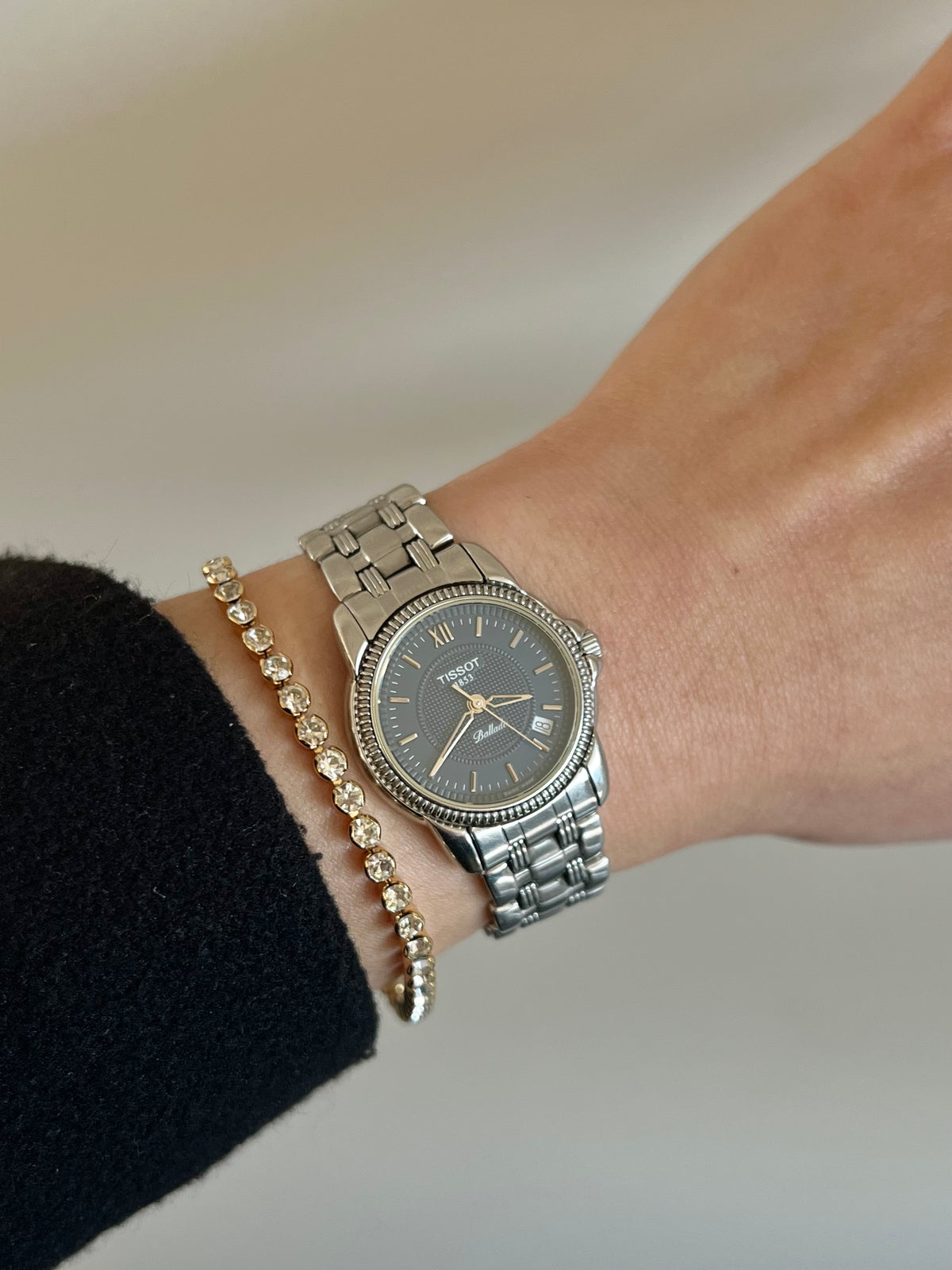 Tissot Ballade Ladies’ Watch with Navy Blue Dial, dial close up of a vintage women's watch at Gilded Hour.