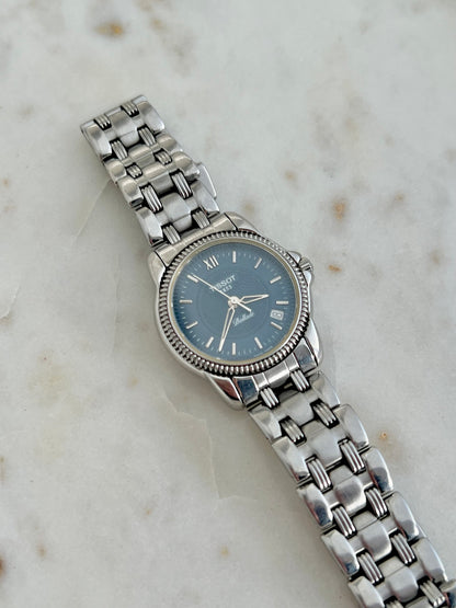 Tissot Ballade Ladies’ Watch with Navy Blue Dial, wrist shot of a vintage women's watch at Gilded Hour.