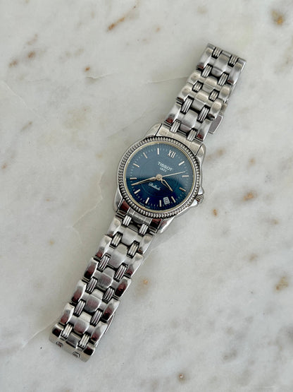 Tissot Ballade Ladies’ Watch with Navy Blue Dial, case profile of a vintage women's watch at Gilded Hour.