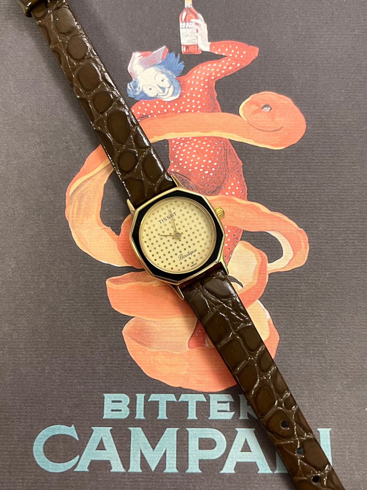 Tissot Boutique Dotted Dial Gold Octagonal Women’s Watch, product view.