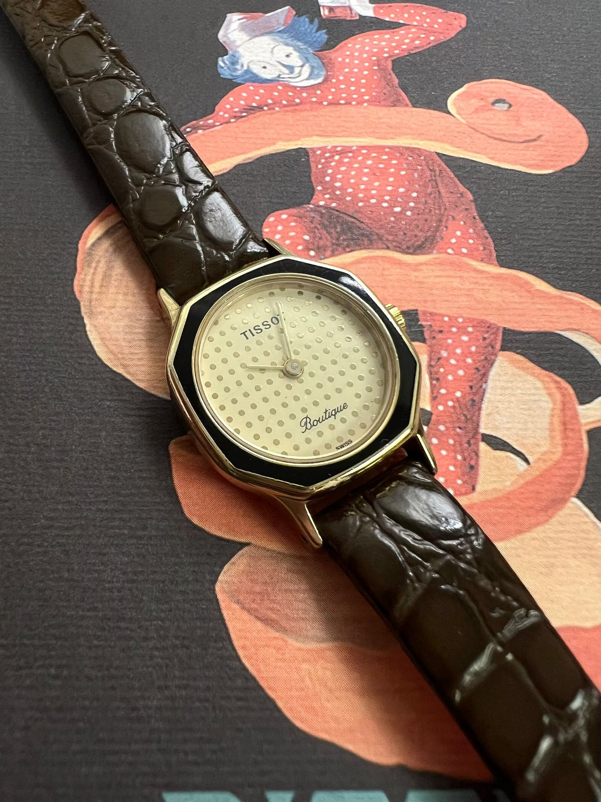 Tissot Boutique Dotted Dial Gold Octagonal Women’s Watch, product view.
