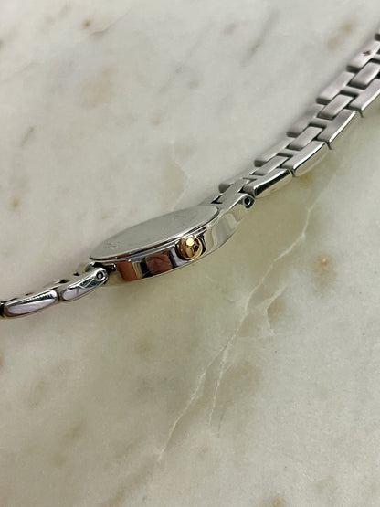 Tissot White Dial Two Tone Bracelet Women’s Watch; two tone bracelet with broad silver tone links and gold tone connectors. Product photograph 8 of 11.
