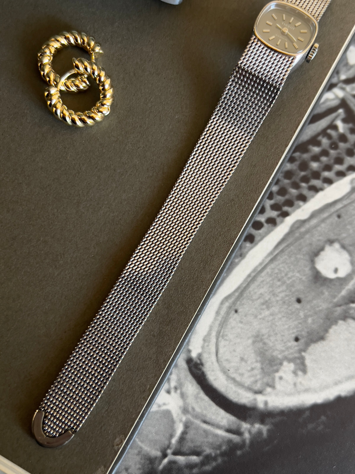 Tissot Saphir Dark Dial Silver Cushion Women's Watch — product photograph 3, Gilded Hour NZ.