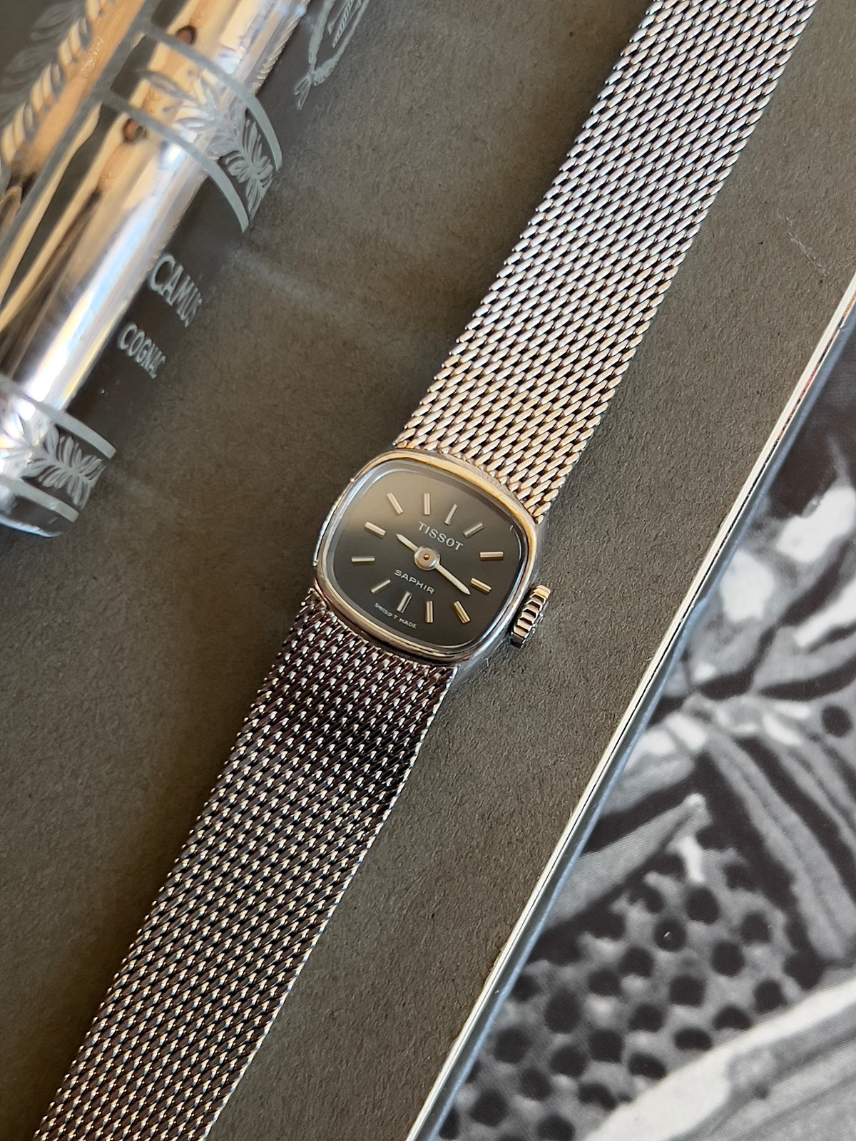 Tissot Saphir Dark Dial Silver Cushion Women's Watch — product photograph 7, Gilded Hour NZ.