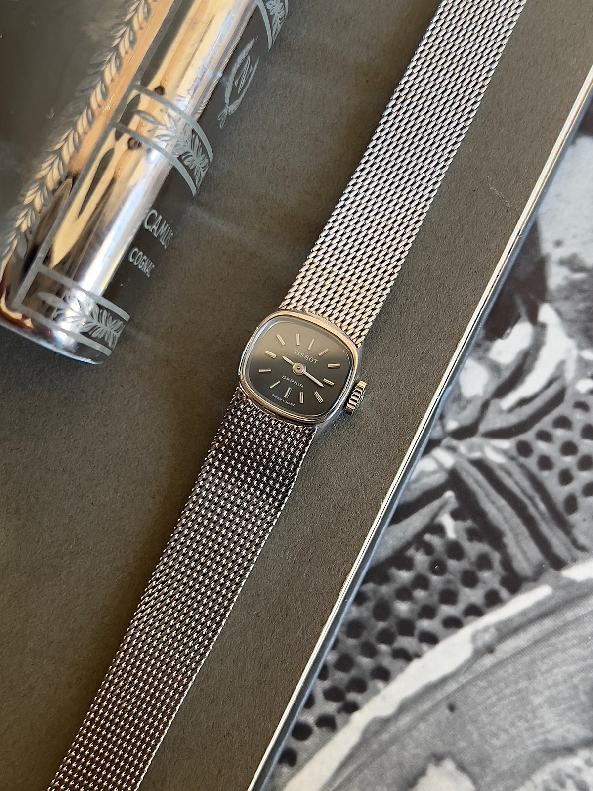Tissot Saphir Dark Dial Silver Cushion Women's Watch — product photograph 8, Gilded Hour NZ.