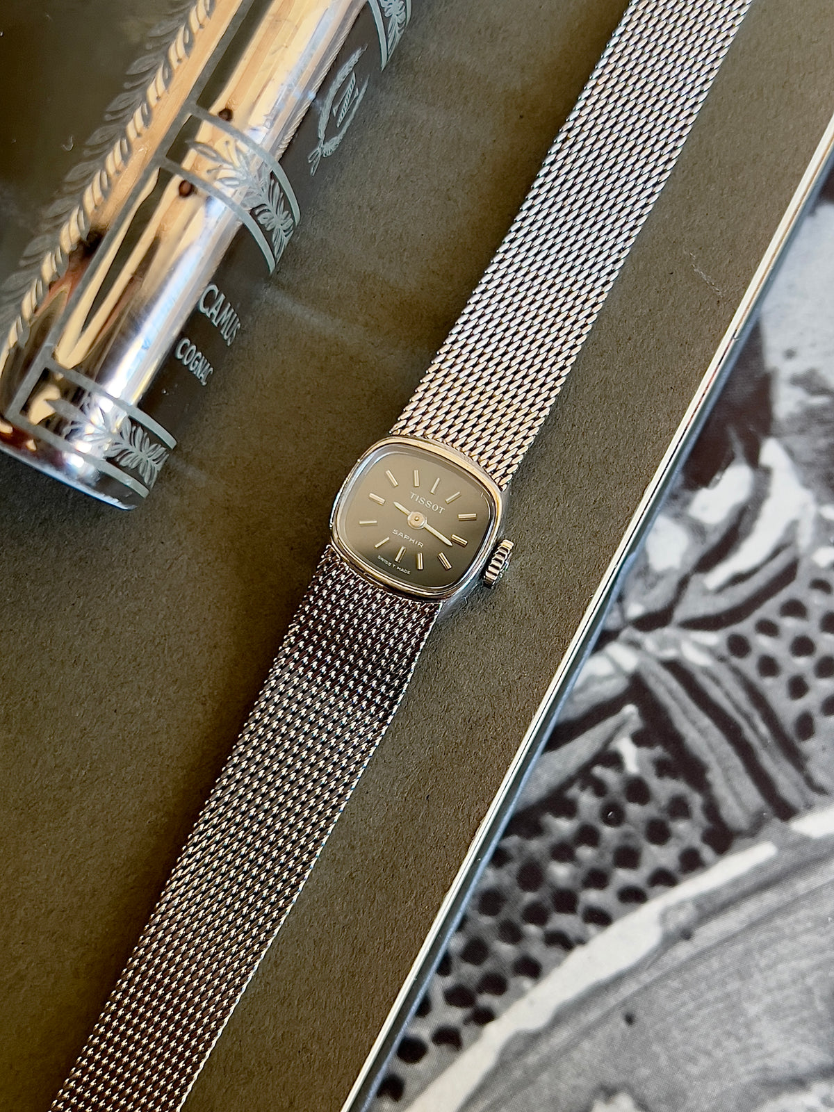 Tissot Saphir Dark Dial Silver Cushion Women's Watch — product photograph 9, Gilded Hour NZ.
