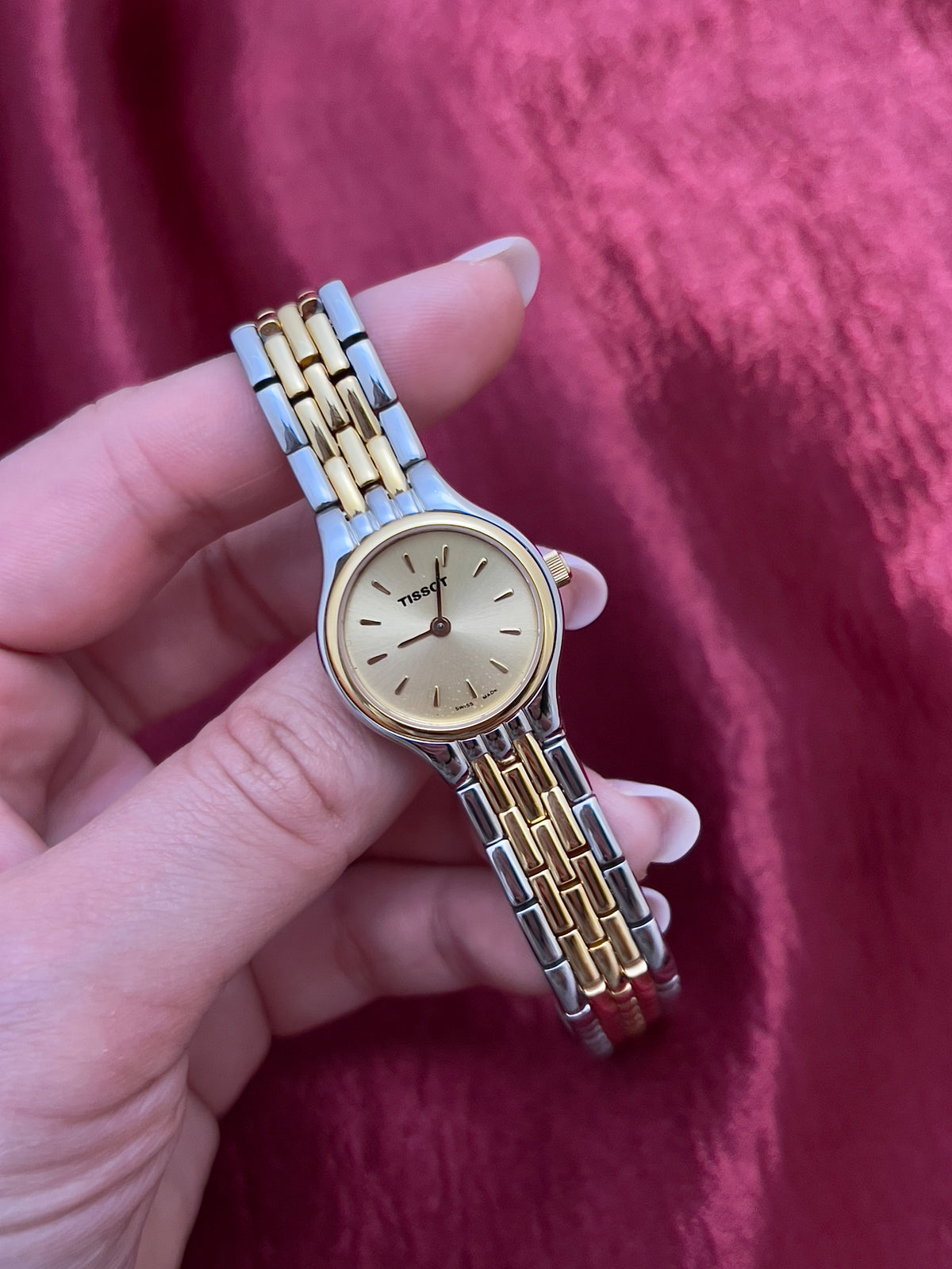 Tissot Gold Sunburst Dial Two Tone Women’s Watch, product view.