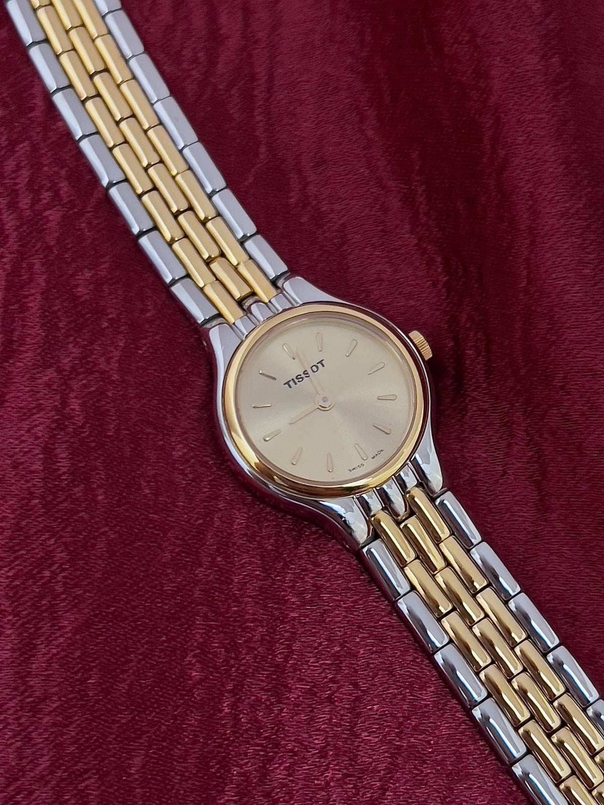 Tissot Gold Sunburst Dial Two Tone Women’s Watch, product view.