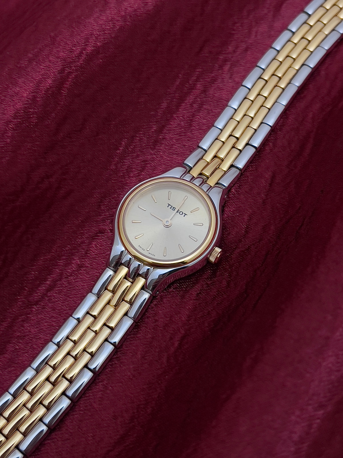 Tissot Gold Sunburst Dial Two Tone Women’s Watch, product view.