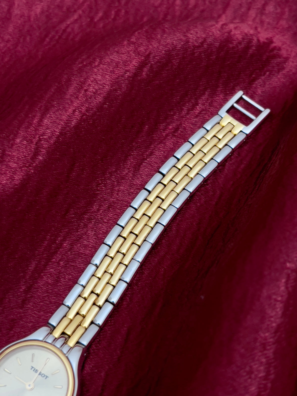 Tissot Gold Sunburst Dial Two Tone Women’s Watch, product view.