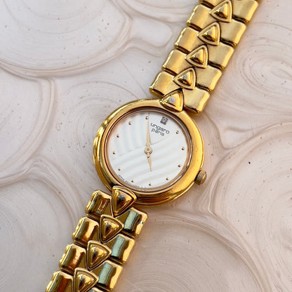 Ungaro Paris White Dial Gold Tone Pyramid Bracelet Women's Watch — product photograph 1