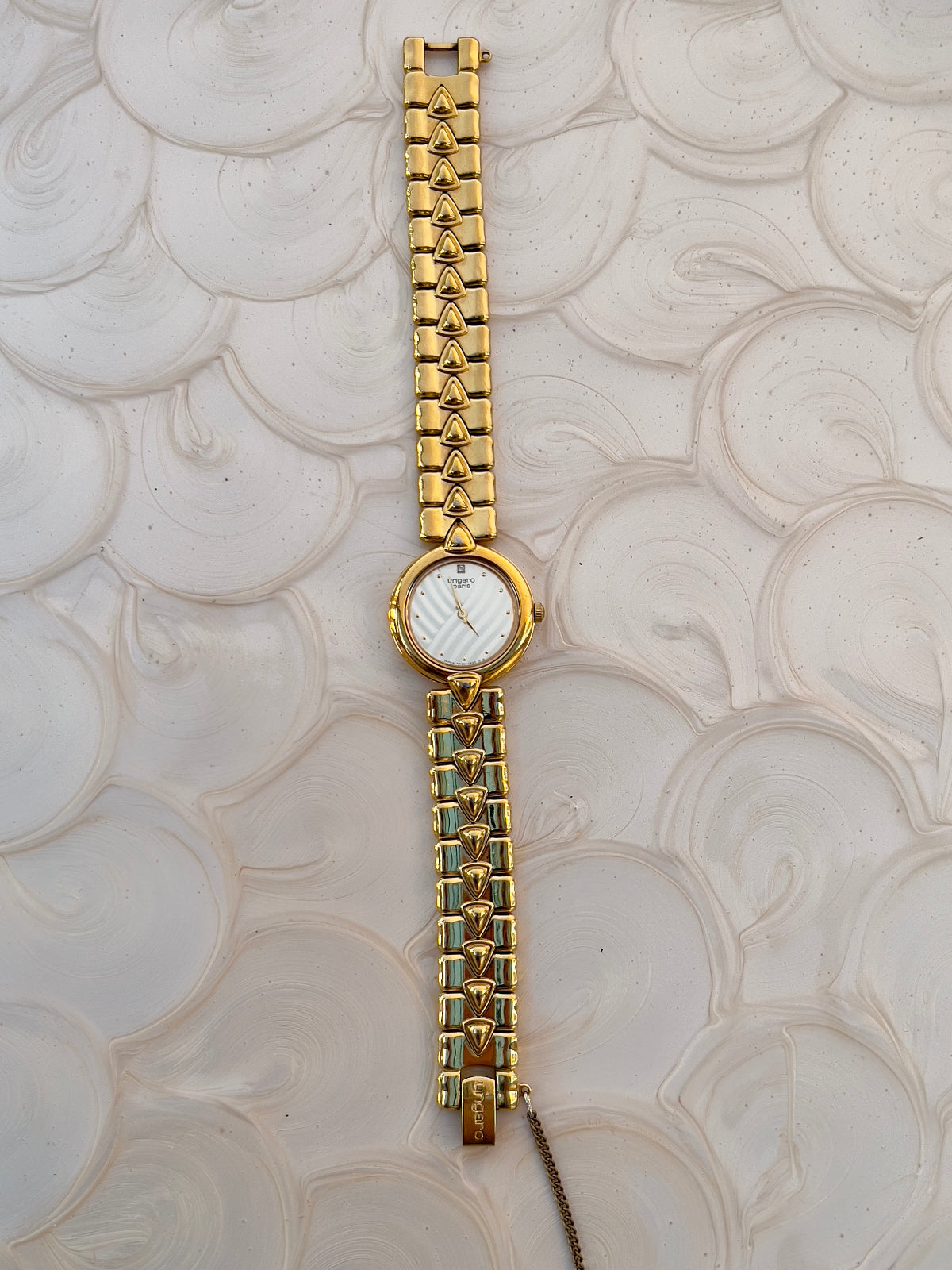 Ungaro Paris White Dial Gold Tone Pyramid Bracelet Women's Watch — product photograph 3
