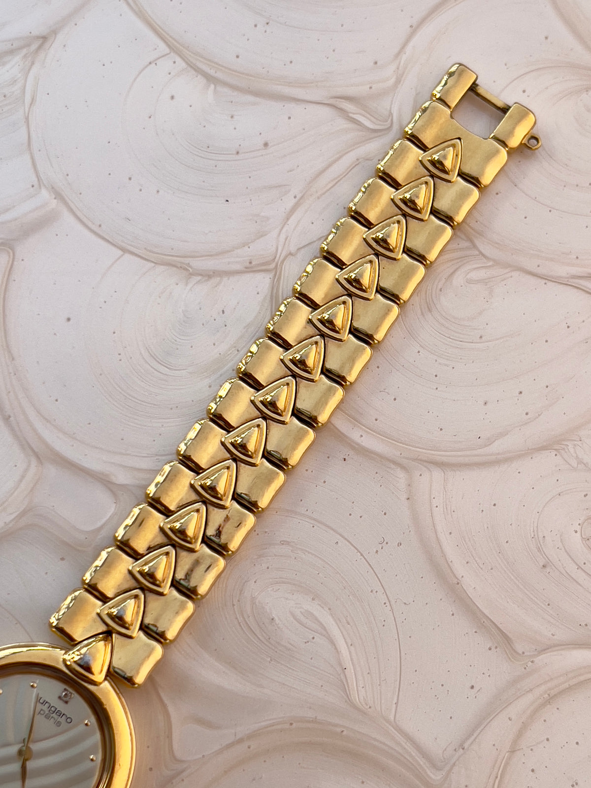 Ungaro Paris White Dial Gold Tone Pyramid Bracelet Women's Watch — product photograph 6