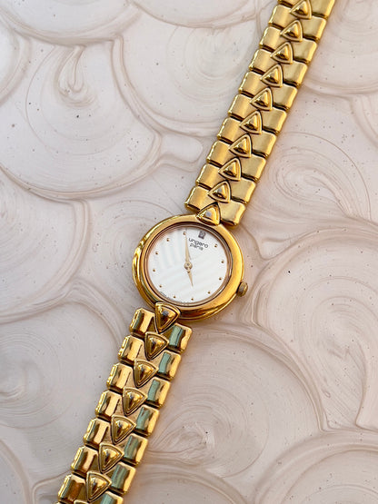 Ungaro Paris White Dial Gold Tone Pyramid Bracelet Women's Watch — product photograph 7