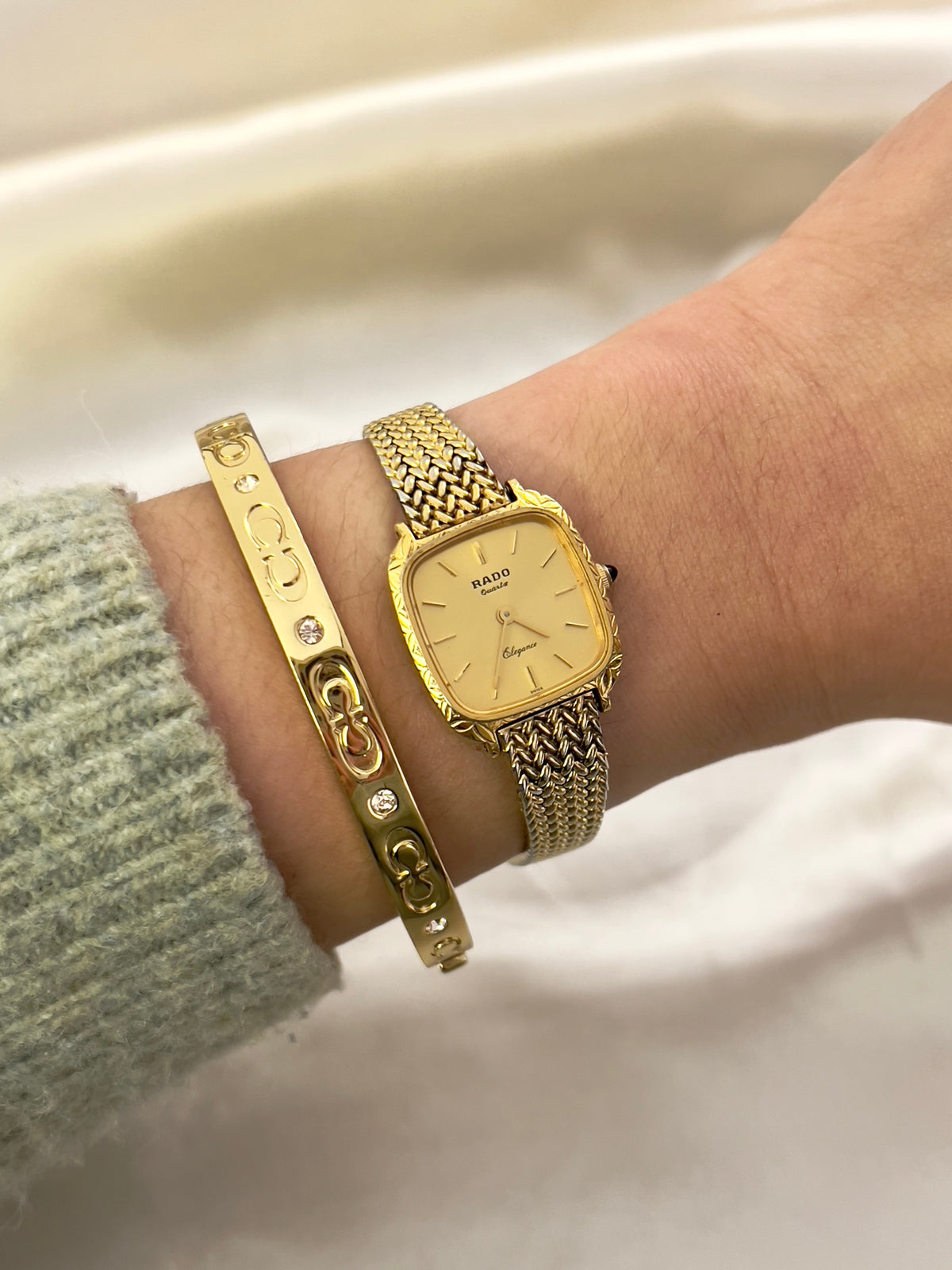 Rado Elegance Gold Tone Cushion Women's Watch — product photograph 3, Gilded Hour NZ.