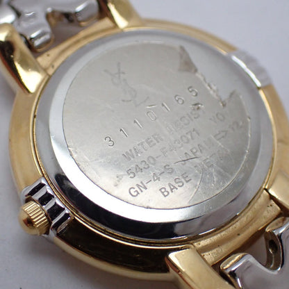 Caseback of the Yves Saint Laurent 5430-F43071 showing the serial, water-resistant marking and stainless-steel back