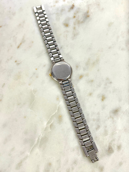 Yves Saint Laurent Gold Sunburst Dial Two Tone Women’s Watch; integrated two tone bracelet with gold tone centre details. Product photograph 3 of 10.