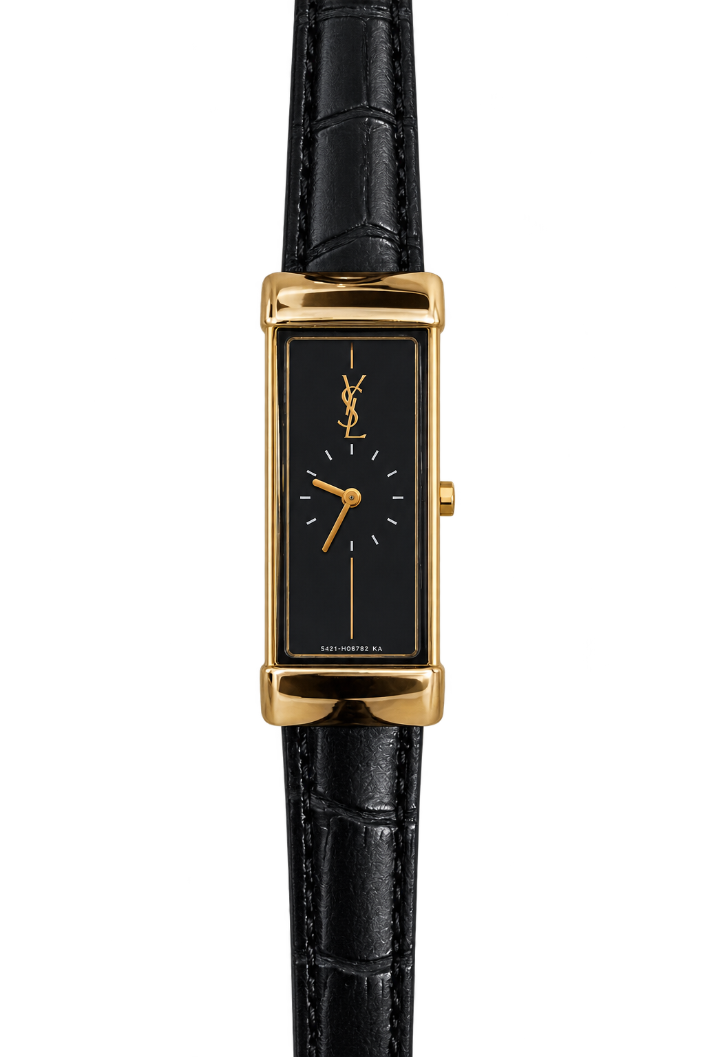 Yves Saint Laurent Black Dial Elongated Gold Tank Women’s Watch
